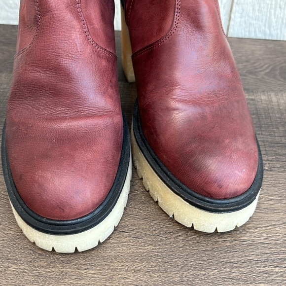 Free People James Leather Chelsea Boot cherry chocolate platform heel boots 37.5 - Picture 8 of 16